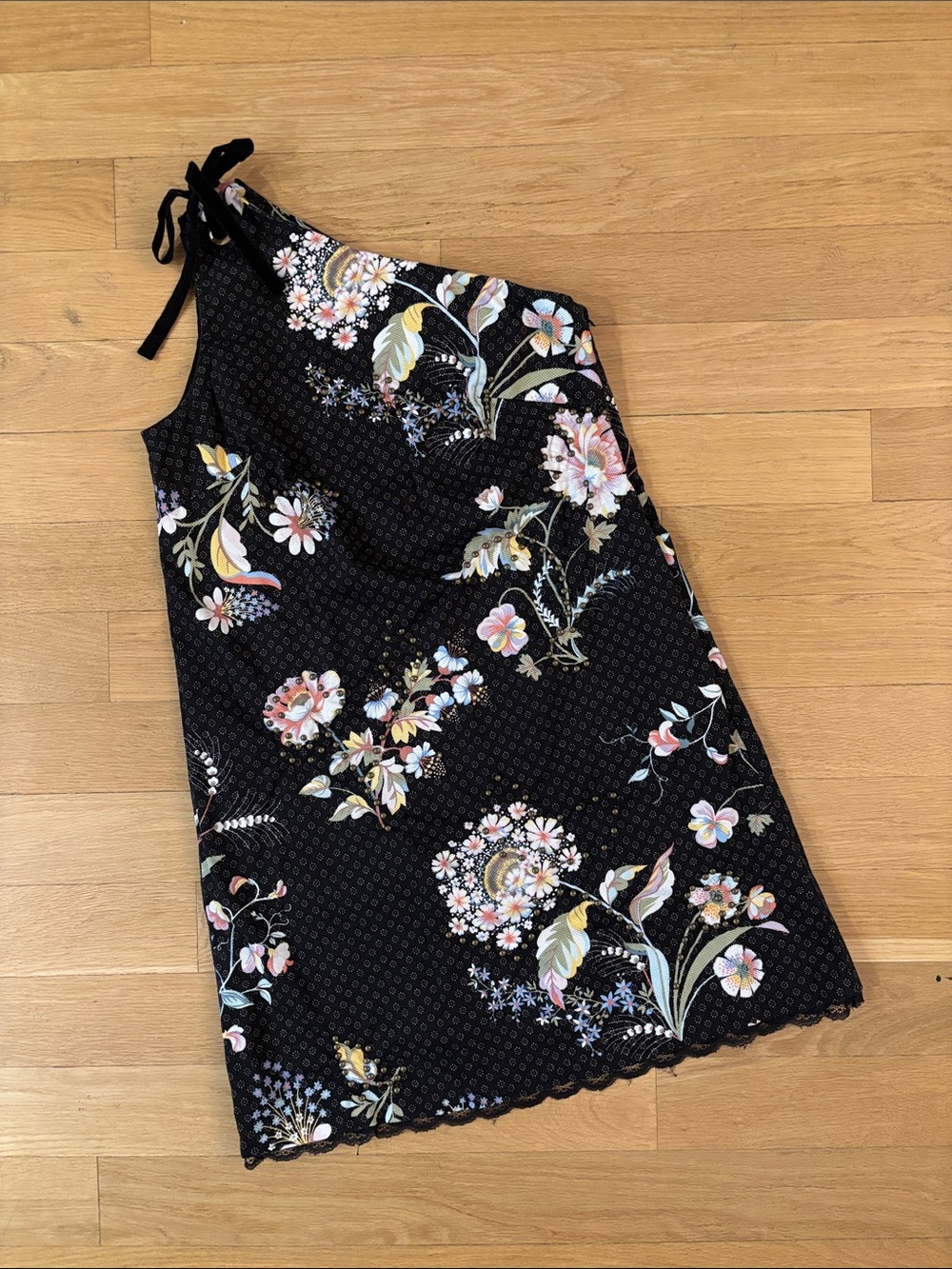 Anthropologie Maeve Ashbury Floral One Shoulder Dress Small 4 Black White - Picture 2 of 16